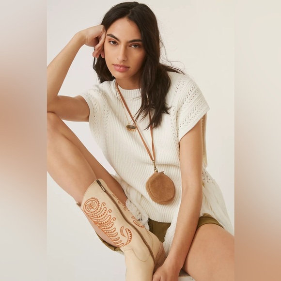 Anthropologie Fringed Sweater Vest Cream One Size - Picture 3 of 15